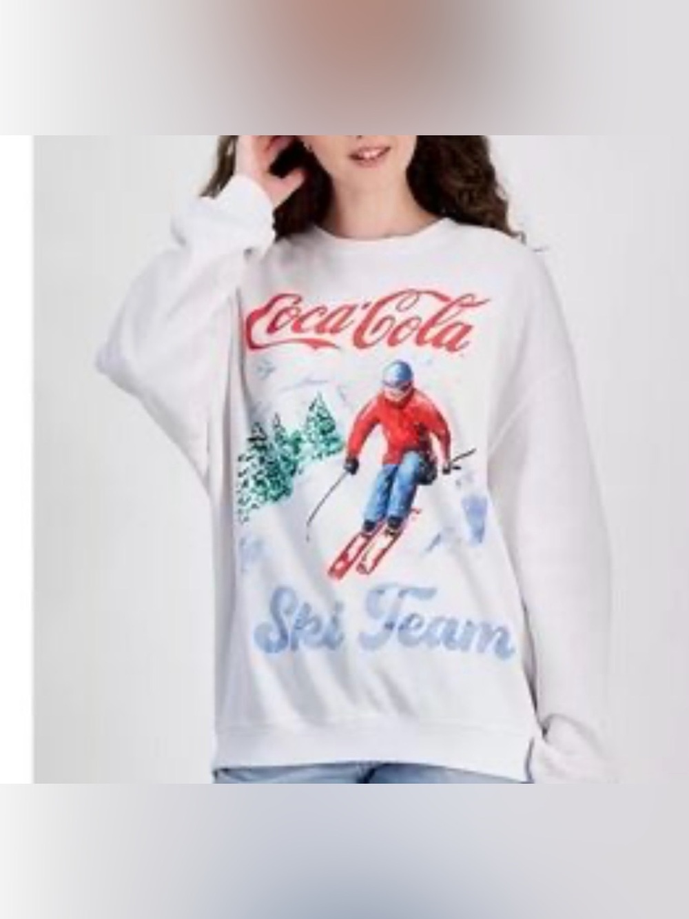 NEW Coca-Cola Ski Team Graphic Sweatshirt Top Pullover White Medium M Womenโs